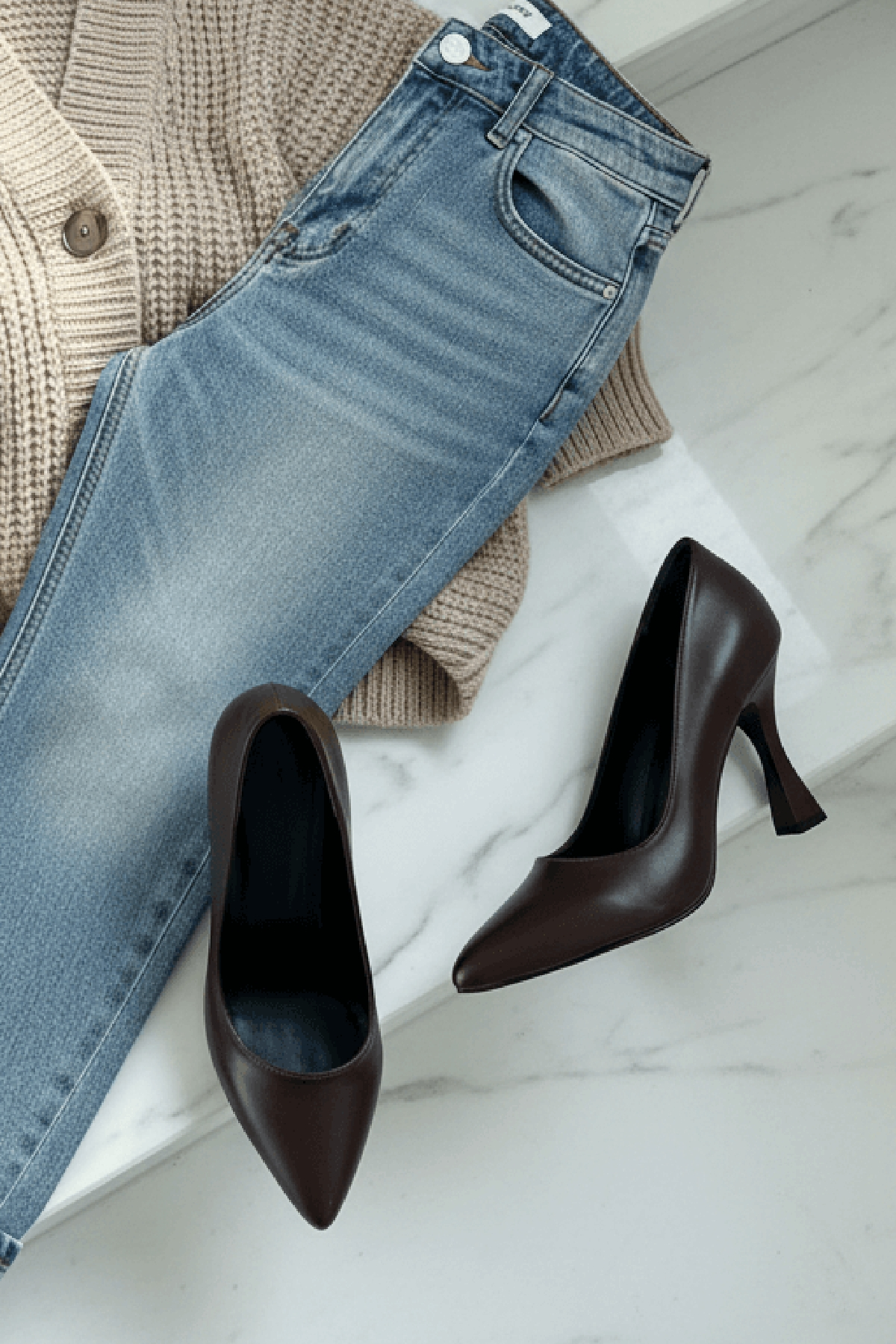 Vest Kahverengi (8 cm) Topuk  Boyu Günlük Kullanım Stiletto