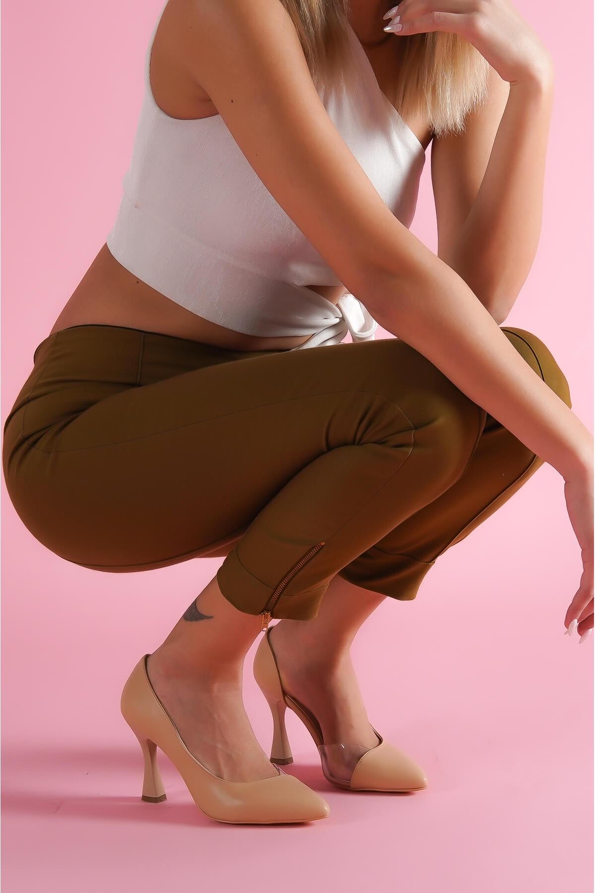 Violet Nude Burnu Şeffaf Detaylı Günlük Kullanım Stiletto