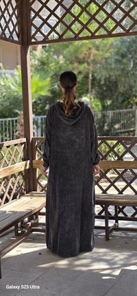  Düğmeli spor keten ferace Antrasit