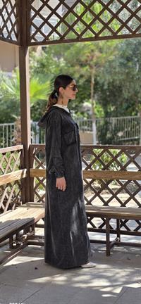  Düğmeli spor keten ferace Antrasit