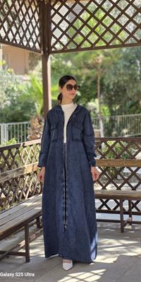  Düğmeli spor keten ferace Lacivert