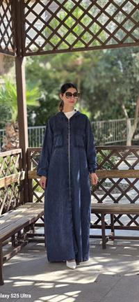  Düğmeli spor keten ferace Lacivert