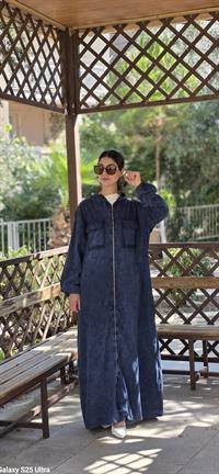  Düğmeli spor keten ferace Lacivert