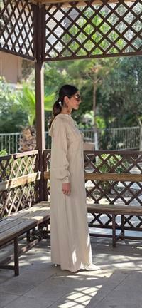  Düğmeli spor keten ferace Taş Rengi