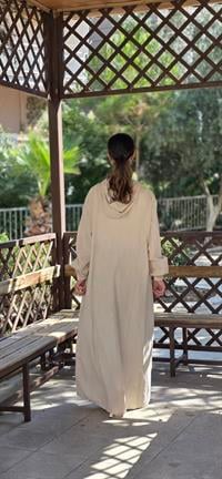  Düğmeli spor keten ferace Taş Rengi