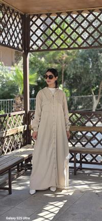  Düğmeli spor keten ferace Taş Rengi