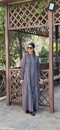  fermuarlı pamuk ketenn ferace gri