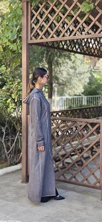  fermuarlı pamuk ketenn ferace gri