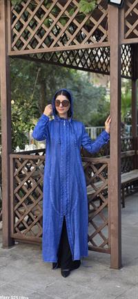  fermuarlı pamuk ketenn ferace mavi