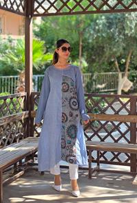  keten etnik salaş tunik indigo mavi