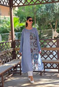  keten etnik salaş tunik indigo mavi
