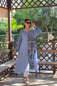  keten etnik salaş tunik indigo mavi