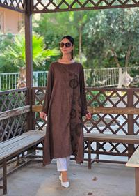  keten etnik salaş tunik kahverengi