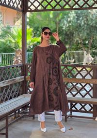  keten etnik salaş tunik kahverengi