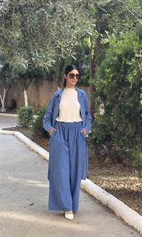  keten rahat salaş pantolon indigo mavi