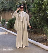  keten rahat salaş pantolon taş rengi