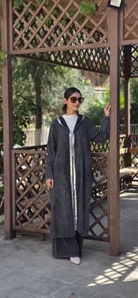  keten salaş tarz hırka kimono-Antrasit