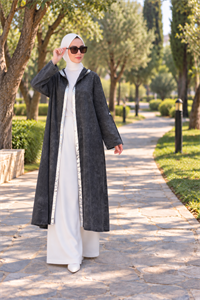  keten salaş tarz hırka kimono-Antrasit