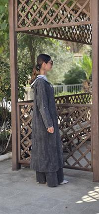 keten salaş tarz hırka kimono-Antrasit
