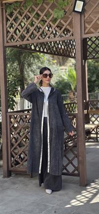  keten salaş tarz hırka kimono-Antrasit