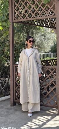  keten salaş tarz hırka kimono-Taş rengi