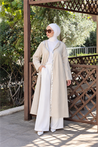  keten salaş tarz hırka kimono-Taş rengi