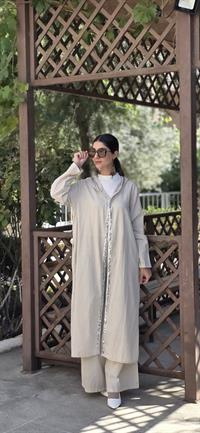  keten salaş tarz hırka kimono-Taş rengi