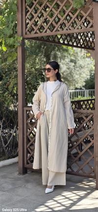  keten salaş tarz hırka kimono-Taş rengi