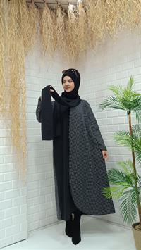 Atkılı Ferace Gri Ekose Siyah