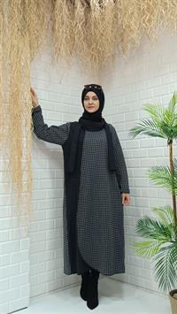 Atkılı Ferace Gri Ekose Siyah