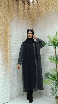 Atkılı Ferace Gri Ekose Siyah