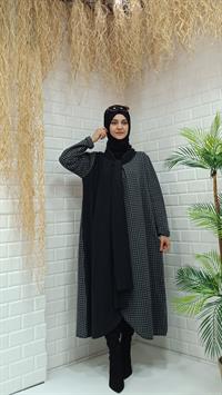 Atkılı Ferace Gri Ekose Siyah