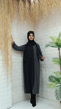 Atkılı Ferace Gri Ekose Siyah