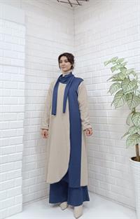 Atkılı Ferace Krem Lacivert