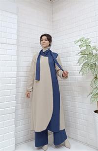 Atkılı Ferace Krem Lacivert