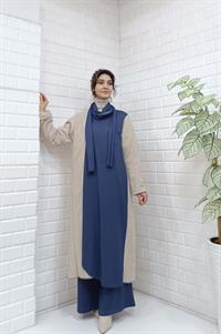 Atkılı Ferace Krem Lacivert