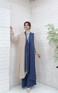 Atkılı Ferace Krem Lacivert