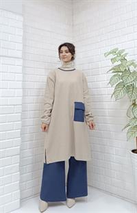 Beli Lastikli Salaş Pantalon Mavi