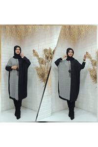 Bisiklet Yaka Çift Renkli Yarasa Kol Yün Tunik