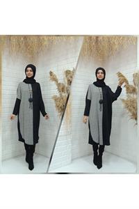 Bisiklet Yaka Çift Renkli Yarasa Kol Yün Tunik