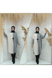 Bisiklet Yaka Çift Renkli Yarasa Kol Yün Tunik