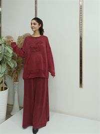 cepli püsküllü bluz bordo