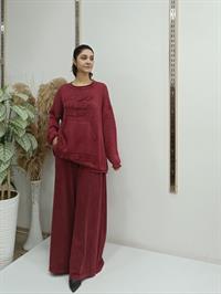 cepli püsküllü bluz bordo