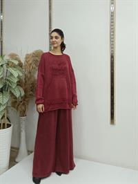 cepli püsküllü bluz bordo