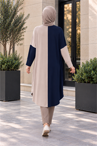 çift renkli basic tunik lacivert vizon