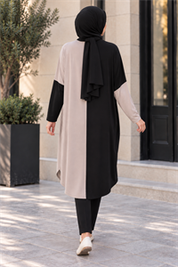 çift renkli basic tunik siyah vizon