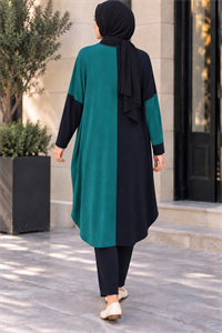 çift renkli basic tunik siyah zümrüt