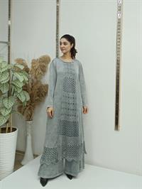 dantel detaylı uzun salaş tunik gri