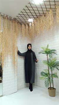 Degaje Yaka Atkılı Ferace Siyah Ekose