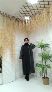 Degaje Yaka Atkılı Ferace Siyah Ekose